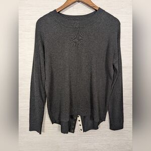 Lilla P Charcoal Grey Crewneck Lightweight Snap Bottom Detail Sweater S